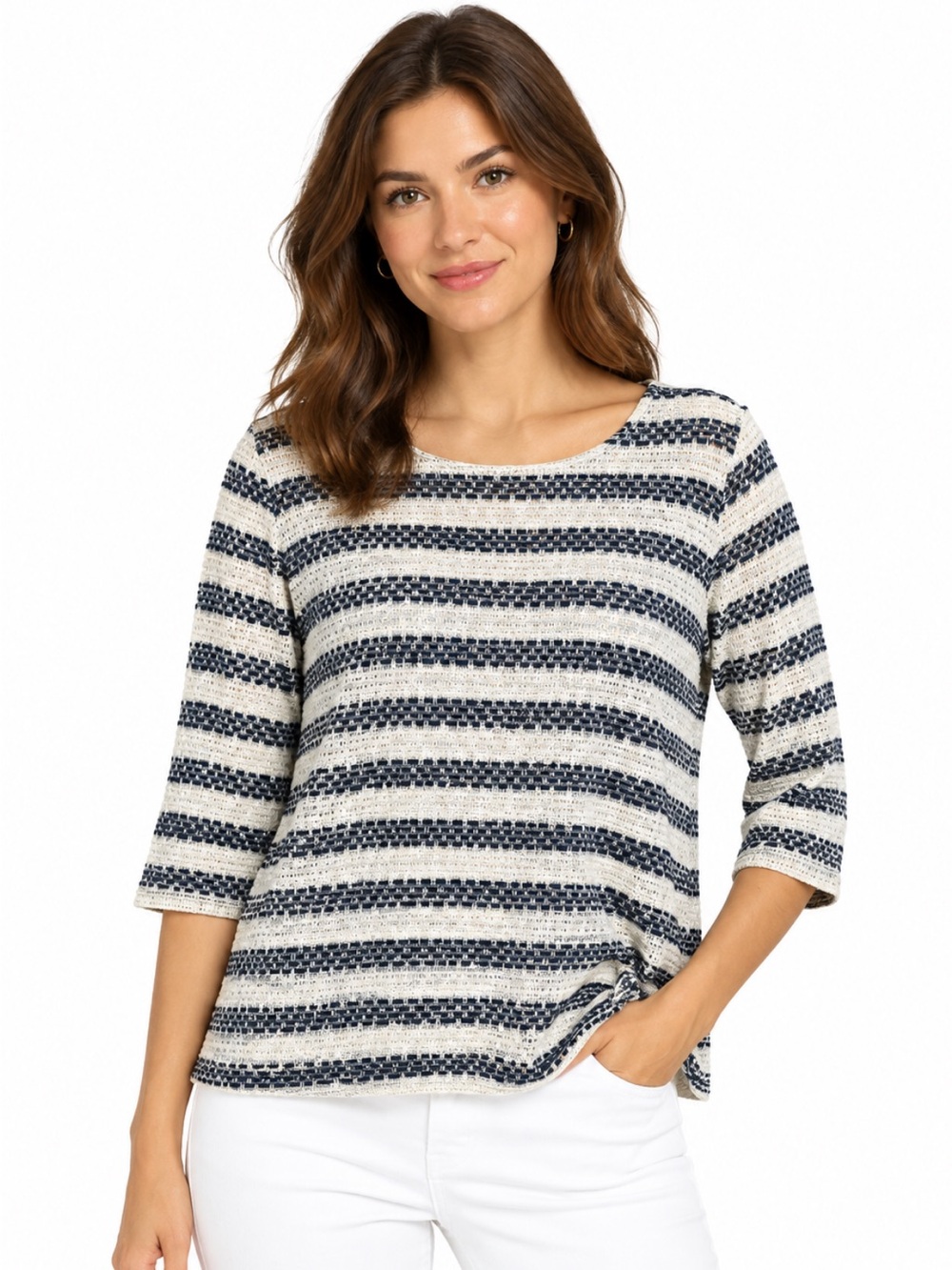Sunday Stripe Gathered Short Sleeve Top Blouse Size XL